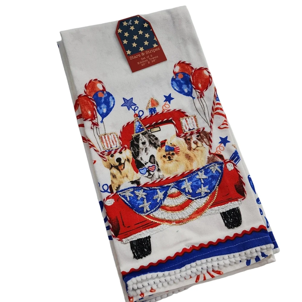 Stars And Stripes Farmhouse Kitchen Towel Set of‎ 2 Patriotic Day Design